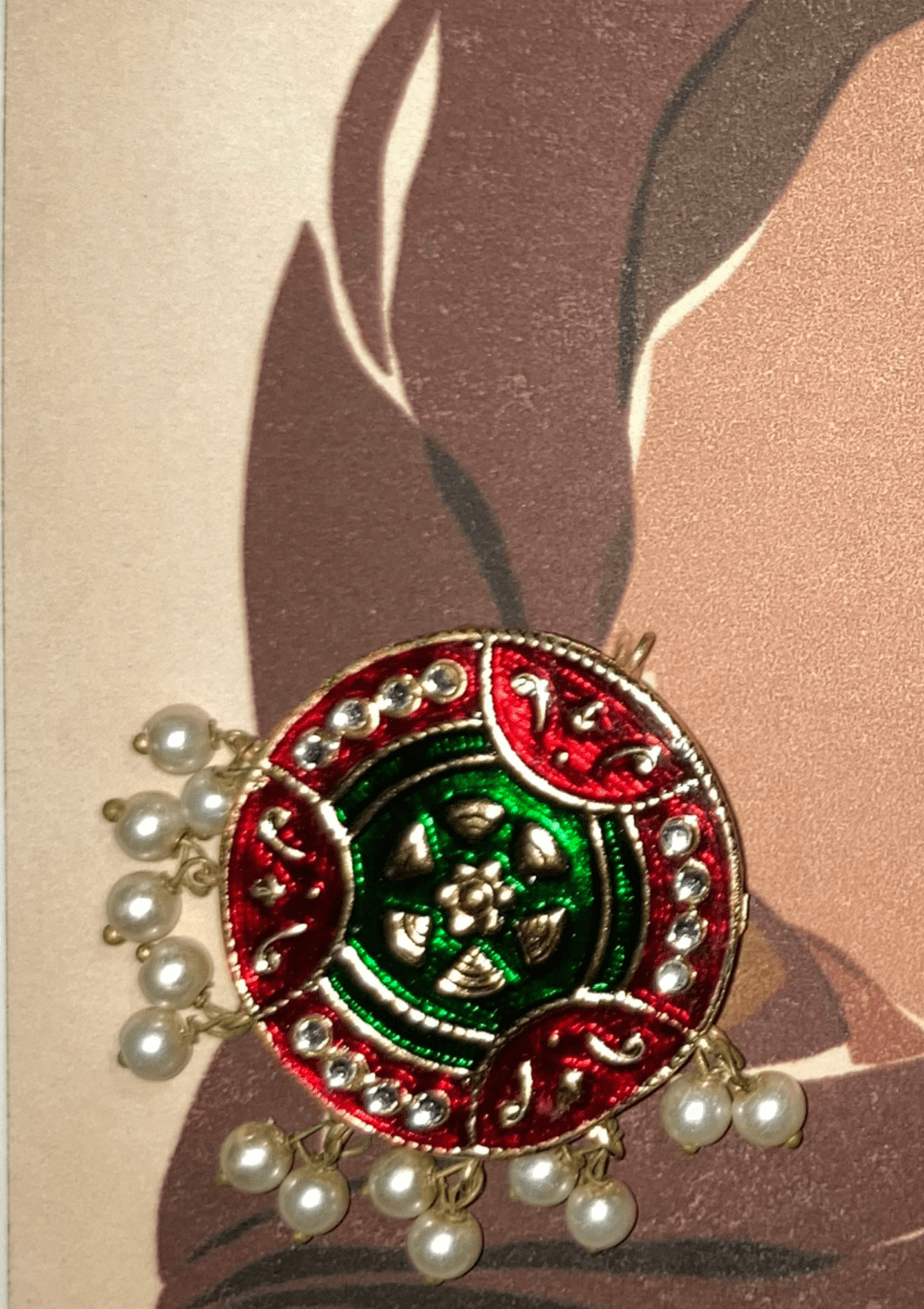 Red and Green studs with Bindiya - Image 2